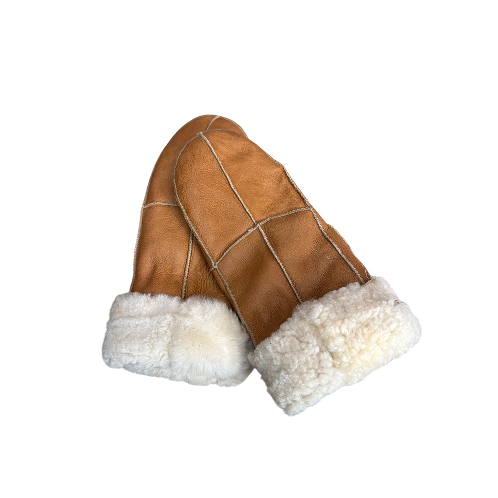 Vintage Euro Shearling Leather Mittens Cabin Core Rustic Mountain Man Apres Ski